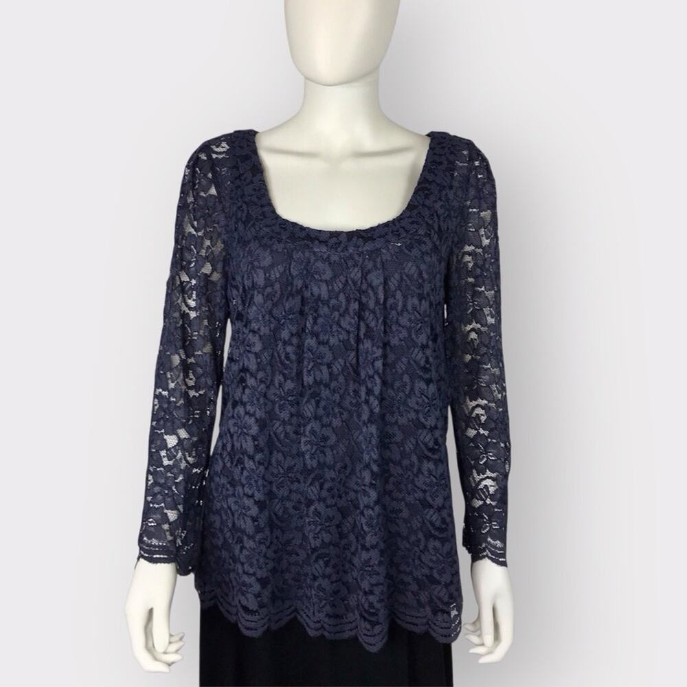 Diane Von Furstenberg Floral 2 Piece Navy Lace Blouse Pleated Round Neck 12